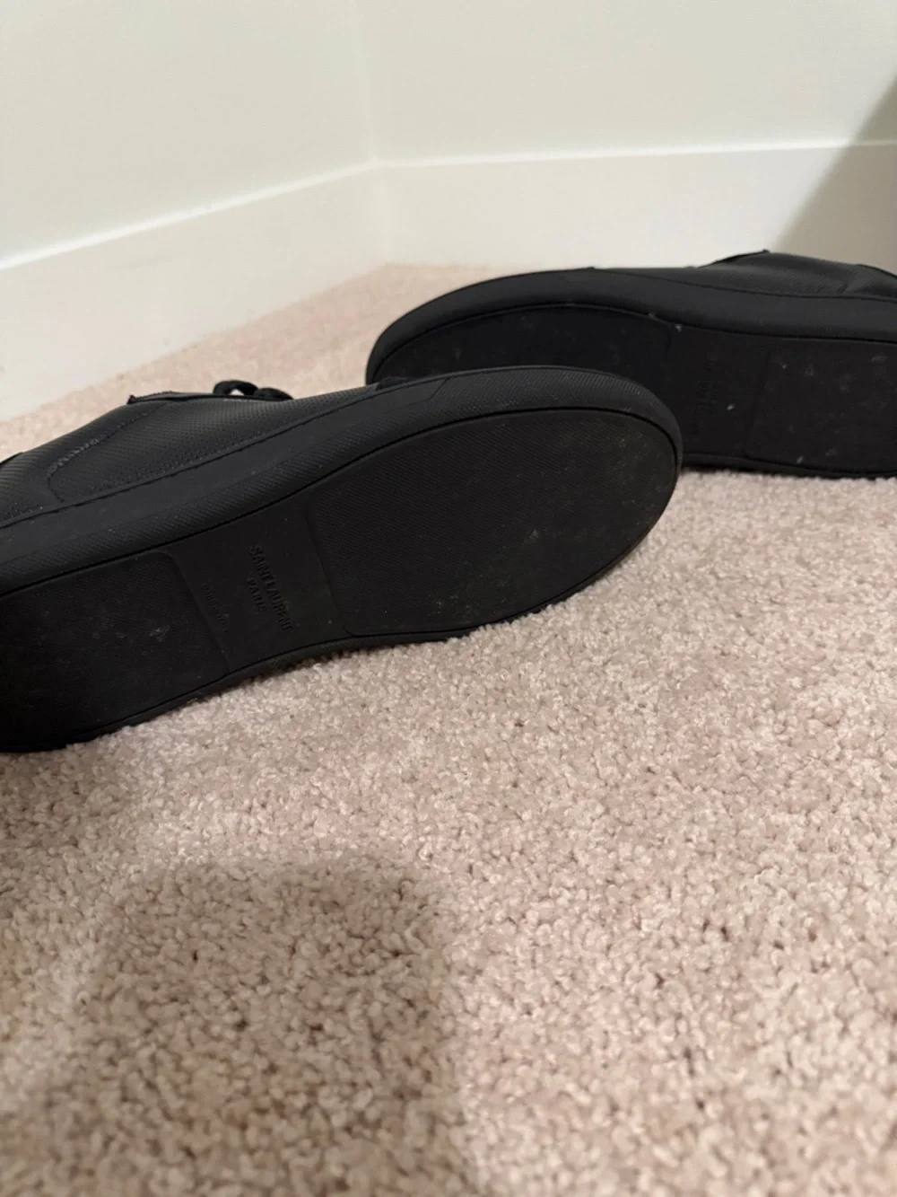 Saint Laurent Black Leather & Suede Low-Top Sneakers with Gold Logo - Picture 2 of 4